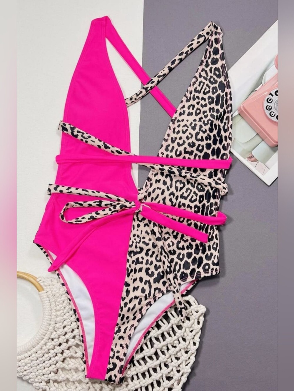 Hot Pink & Leopard One-Piece Wrap Swimsuit